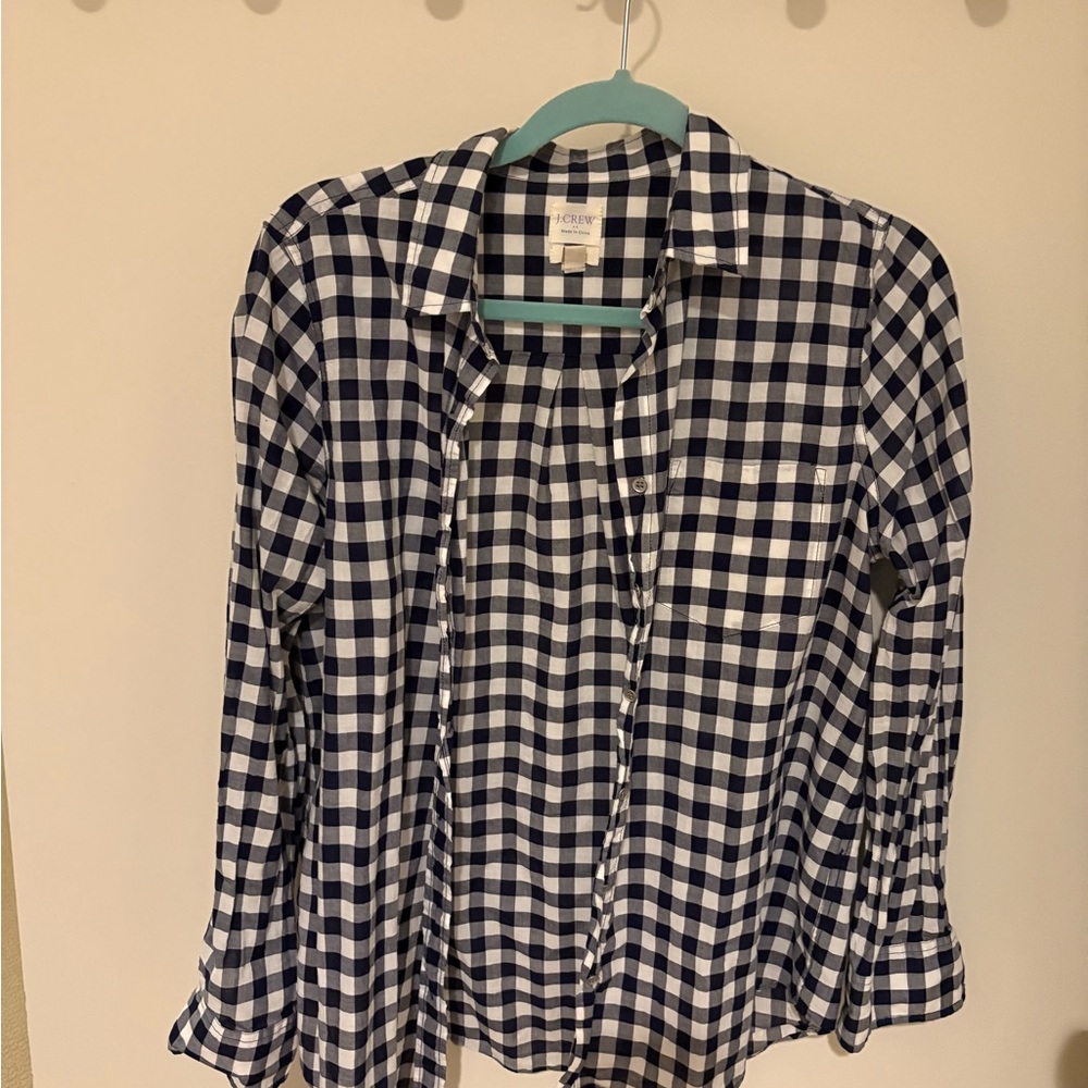 J. Crew Navy and White Plaid Shirt